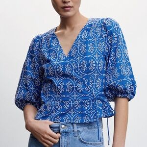 Mango Blue Patterned Women's Top